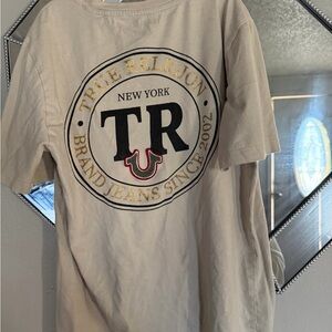 2 True Religion Beige and Red Graphic Tee and